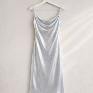 Vestido satinado plateado de tirantes