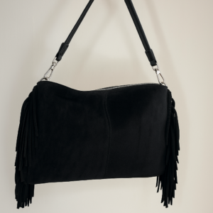 Bolso Negro de Flecos Con Efecto Ante